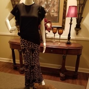 Leopard Print Fitted Flare Pants